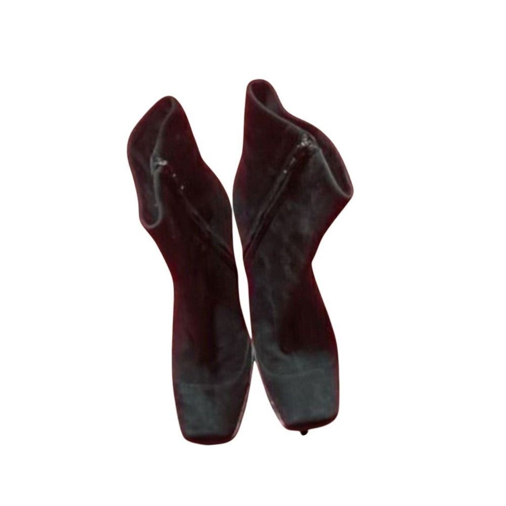 GIVENCHY Black Suede Square Toe Ankle Boots 4G Logo Block Heel 39 Vintage Style - Picture 13 of 14